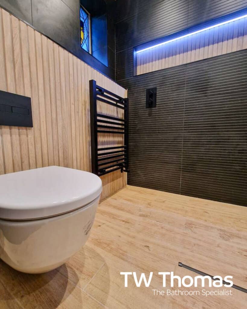A bathroom fitted by J S Ridley Kitchens, Bathrooms & Building Services - TW Thomas, Swansea
