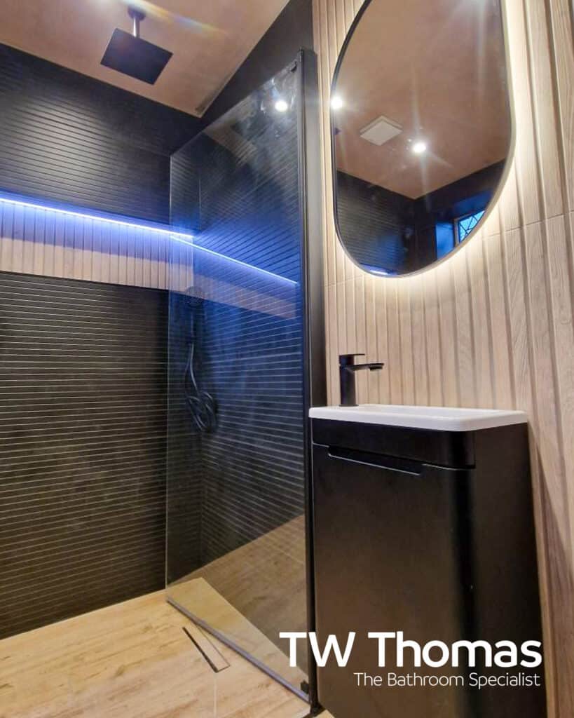 A bathroom fitted by J S Ridley Kitchens, Bathrooms & Building Services - TW Thomas, Swansea