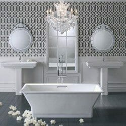 Classic bathroom suite with freestanding bath and twin basins