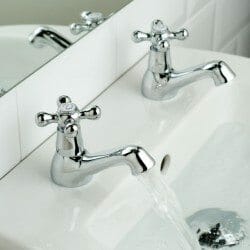 close up classical bathroom basin with taps