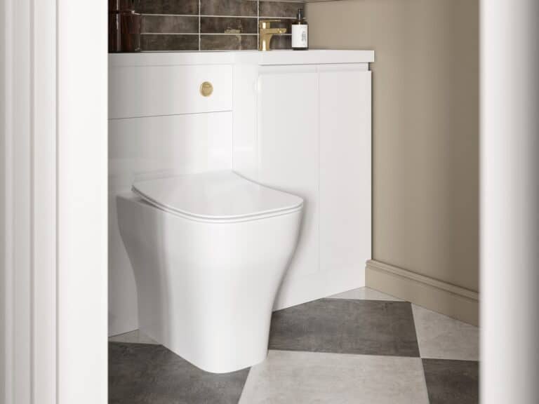 Calypso back-to-wall WC with a soft-close seat set into a white Calypso WC unit
