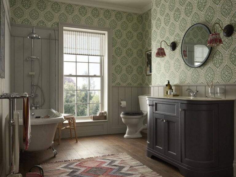 Heritage traditional bathroom suite with roll-top bath, WC and vanity unit