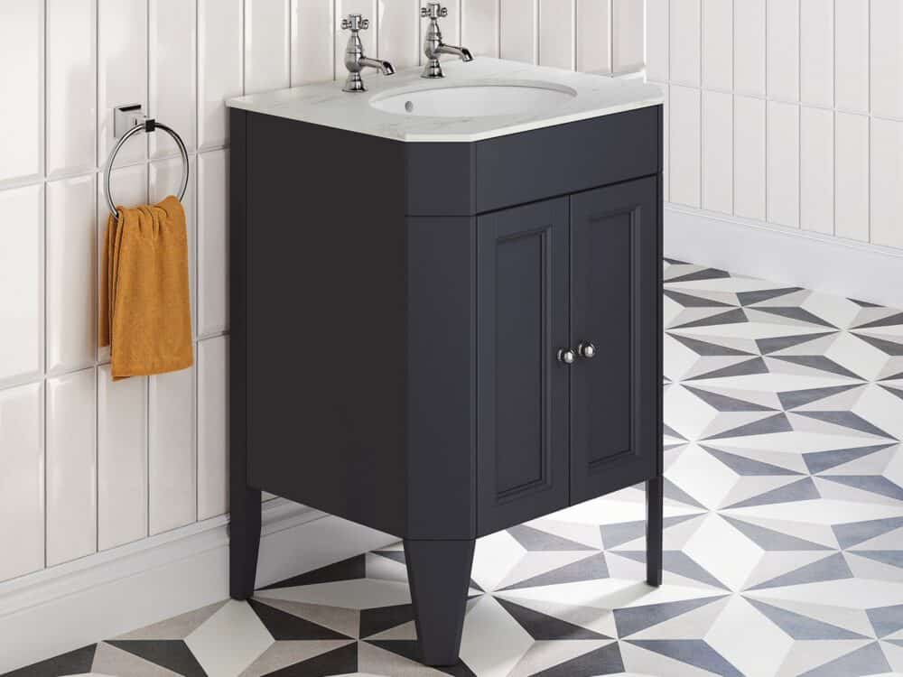 HiB Verana illuminated mirror above twin terracotta basins on a live-edge timber shelf