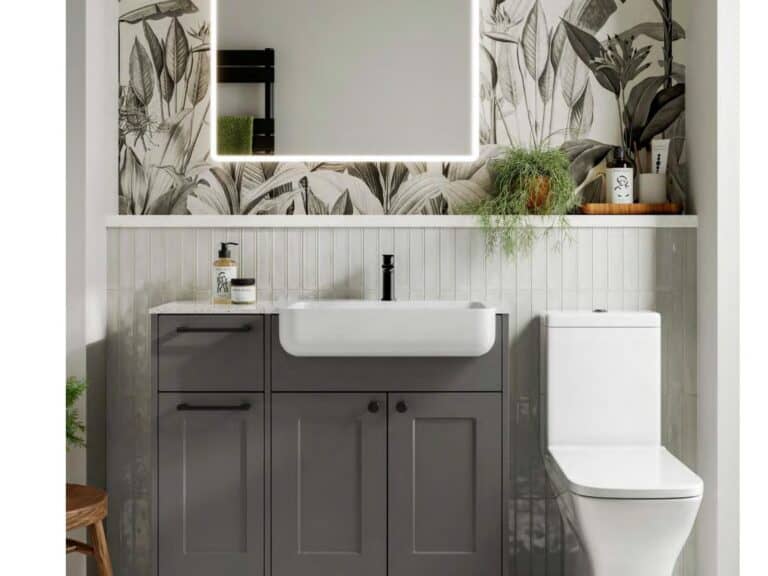 Phoenix Tewkesbury fitted bathroom furniture in grey with a basin unit and back-to-wall WC unit