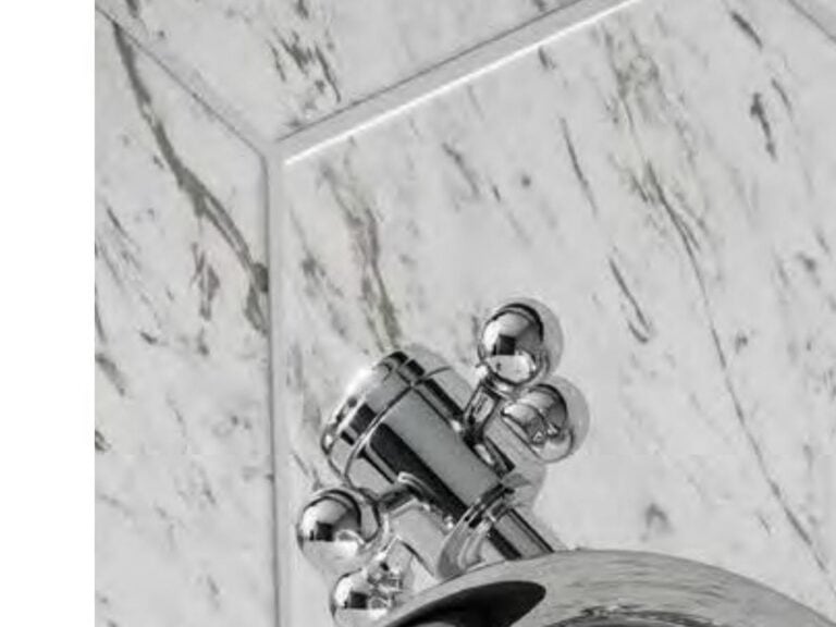 Phoenix Balmoral traditional crosshead brassware in chrome against marble