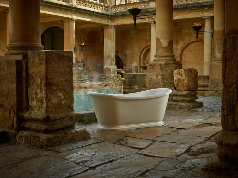 Roper Rhodes Harrow double slipper bath standing in the Roman Baths at Bath