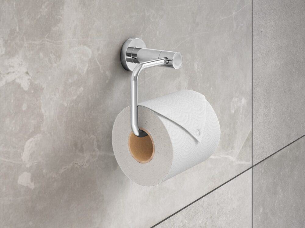 MyLife Avon toilet roll holder in chrome in a bathroom setting