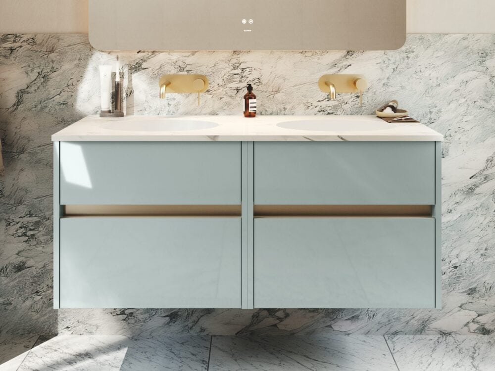 Calypso Bowland in Sea Breeze in a bathroom setting