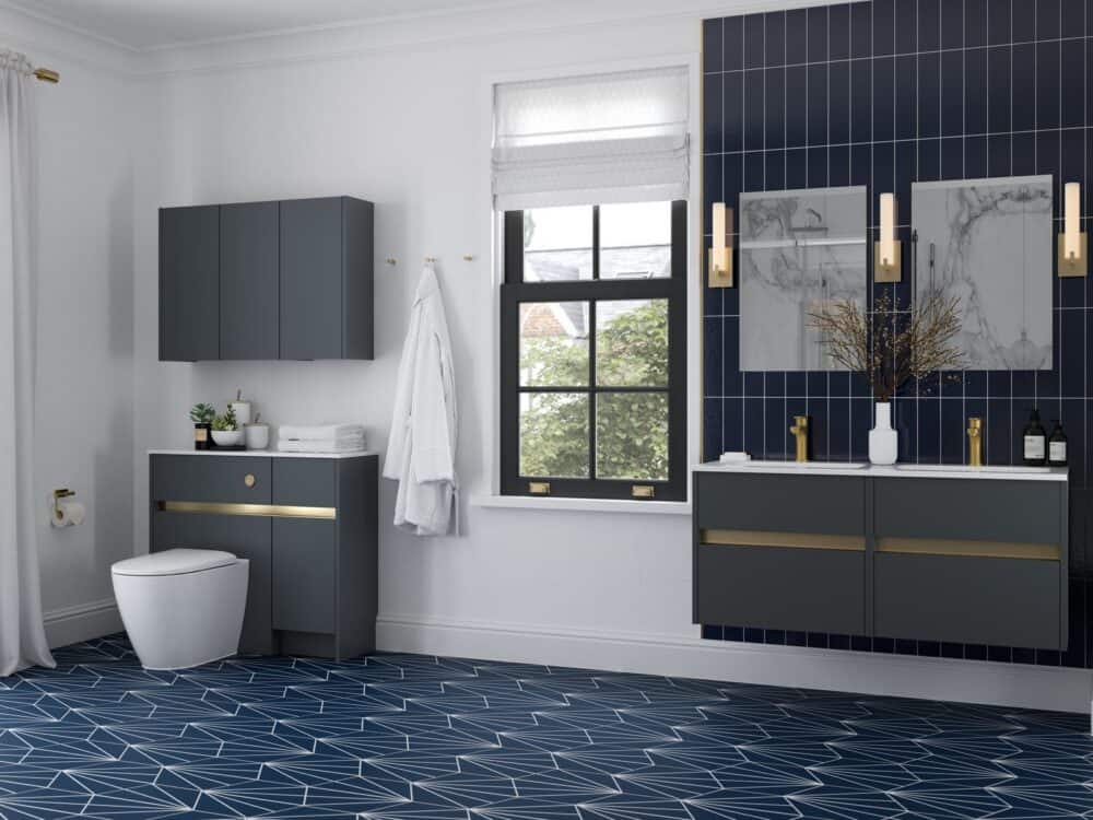 Calypso Bowland suite in Blueberry in a bathroom setting