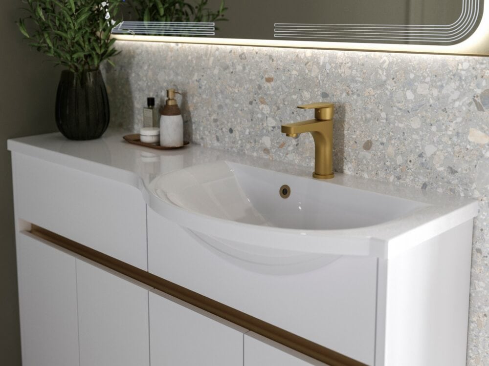 Calypso Bowland suite in Frost White in a bathroom setting