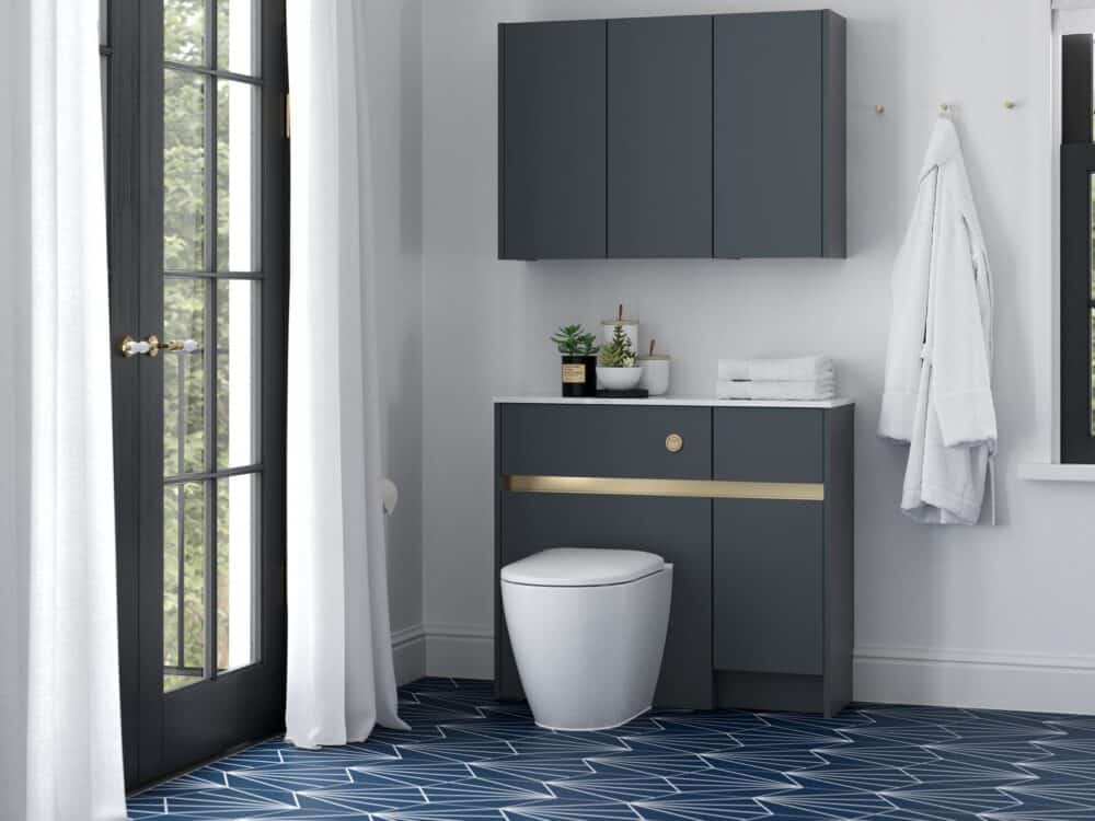 Calypso Bowland fitted furniture in Blueberry in a bathroom setting