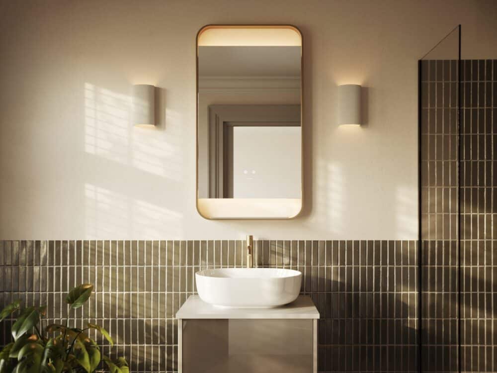 Calypso Bowland fitted furniture in Champagne in a bathroom setting
