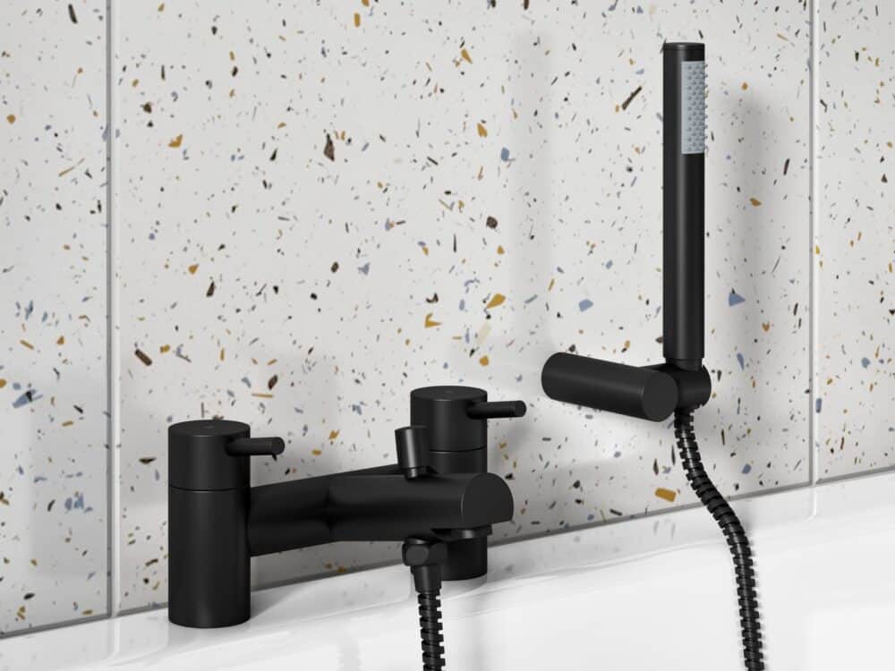 MyLife Avon bath shower mixer in black in a bathroom setting