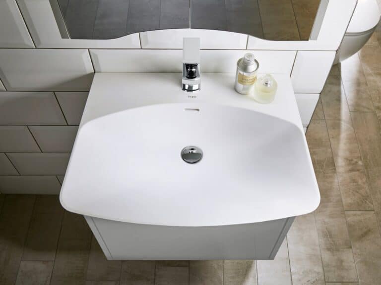 Utopia Lustre matt basin seen from above with chrome mixer tap