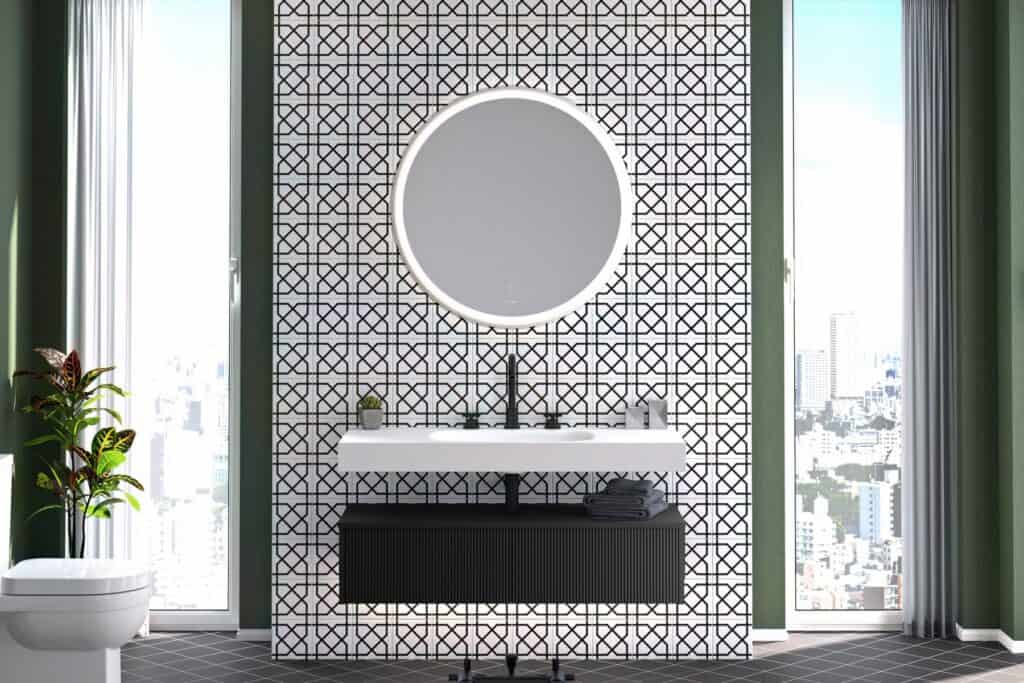 Utopia Geo Integra wall-hung vanity unit in a city apartment bathroom